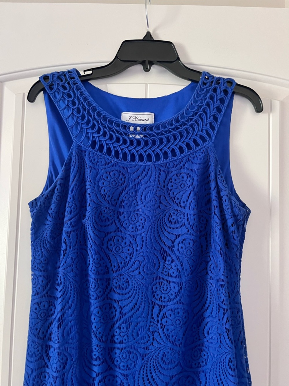 Jessica Howard Women’s Size 8 Blue Paisley Lace Sleeveless Crochet Shift Dress - Picture 2 of 11